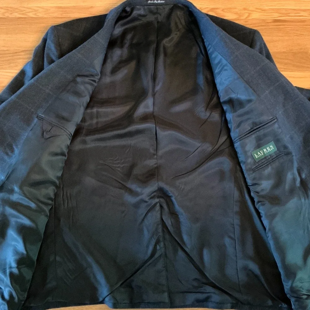Lauren Ralph Lauren 52 Navy Plaid Wool Blazer Mens XL Sport Coat 22.5